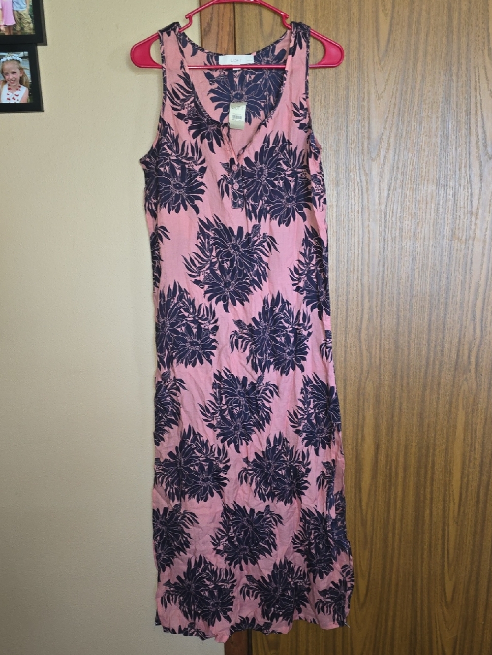 Ann Taylor Pink Maxi Dress with Navy Floral Print